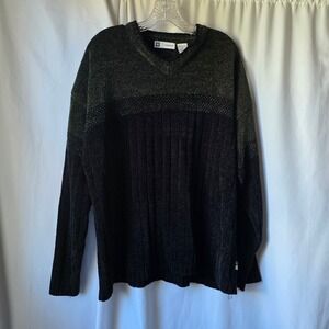Xtremegear Mens Chenille Sweater XL Two Tone Charcoal Olive Green Ribbed V-Neck